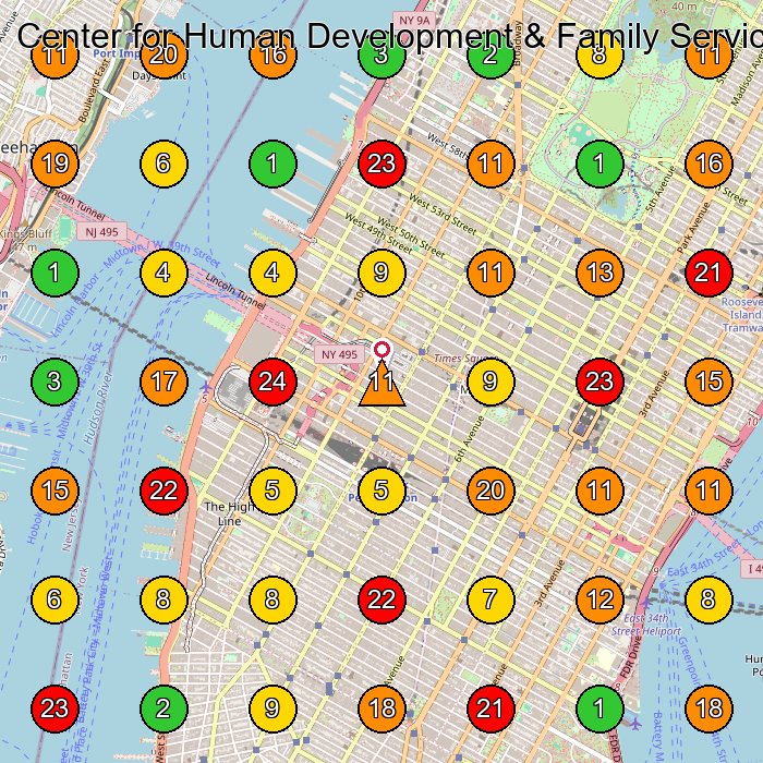 Center for Human Development & Family Services Social Services Organization GeoGrid ranking map for New York NY